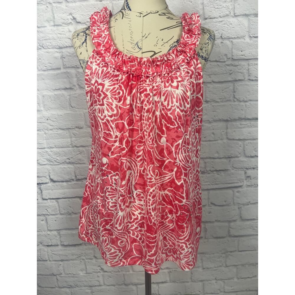 INC International Pink and White Printed Tank Top Blouse Women Size Large